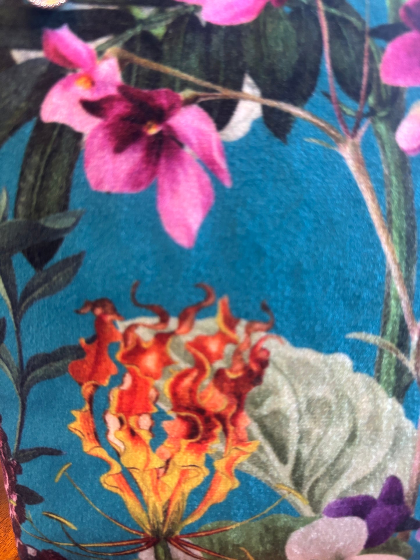 Turquoise Floral Velvet small Makeup Bag: Handmade Cosmetic & Travel Storage
