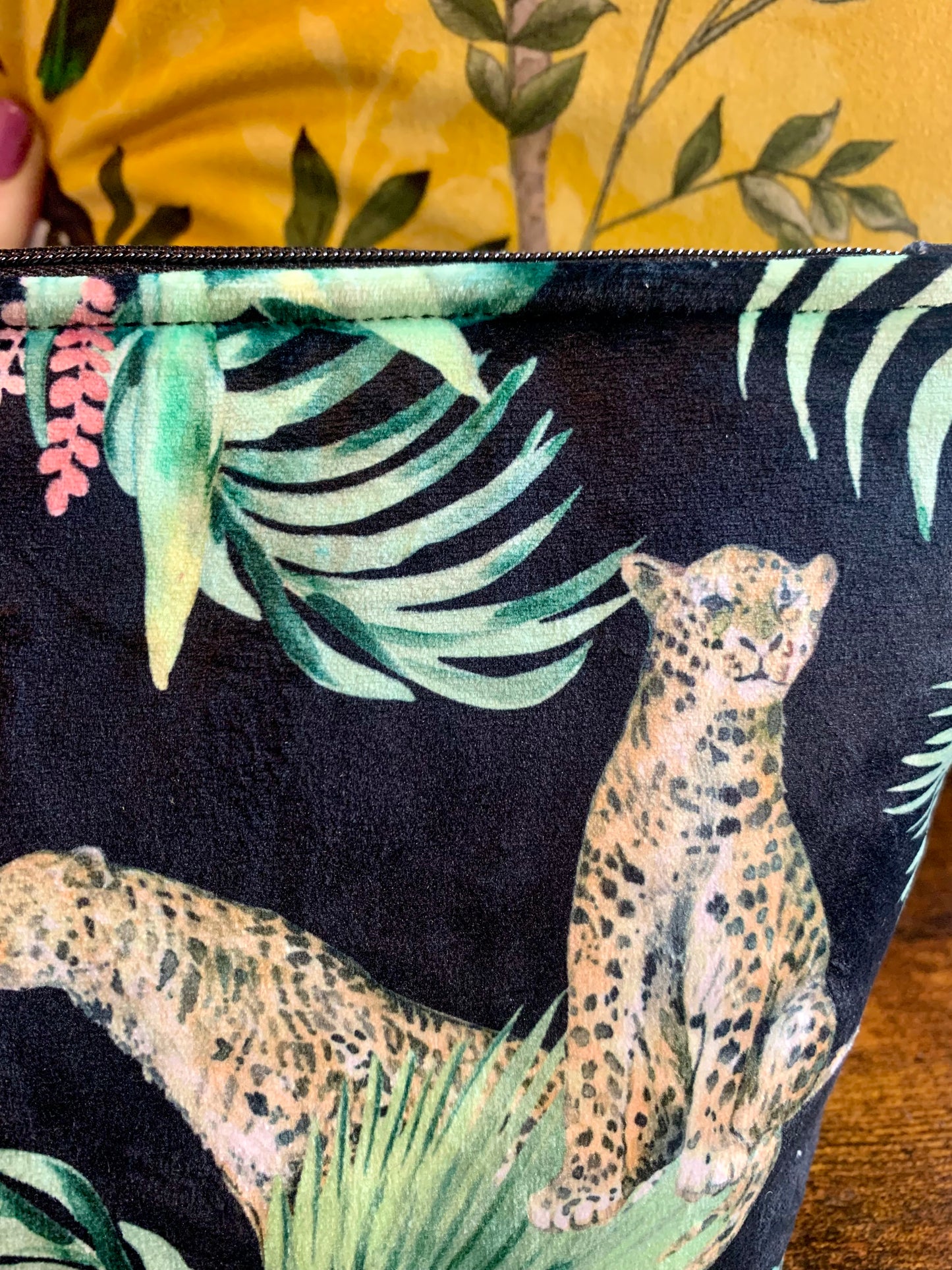 Leopard print tropical Velvet make up Bag