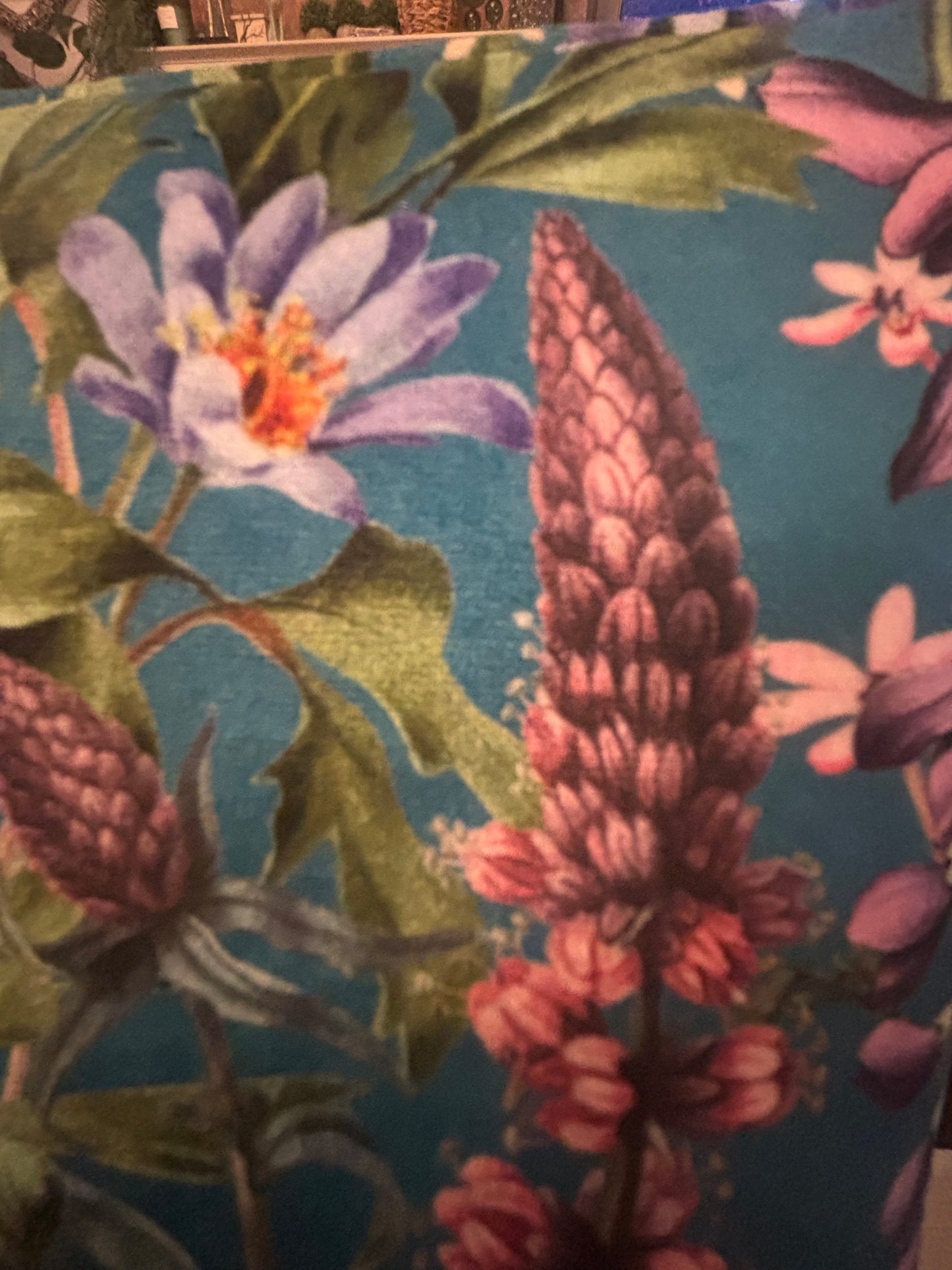 Blue velvet floral makeup bag