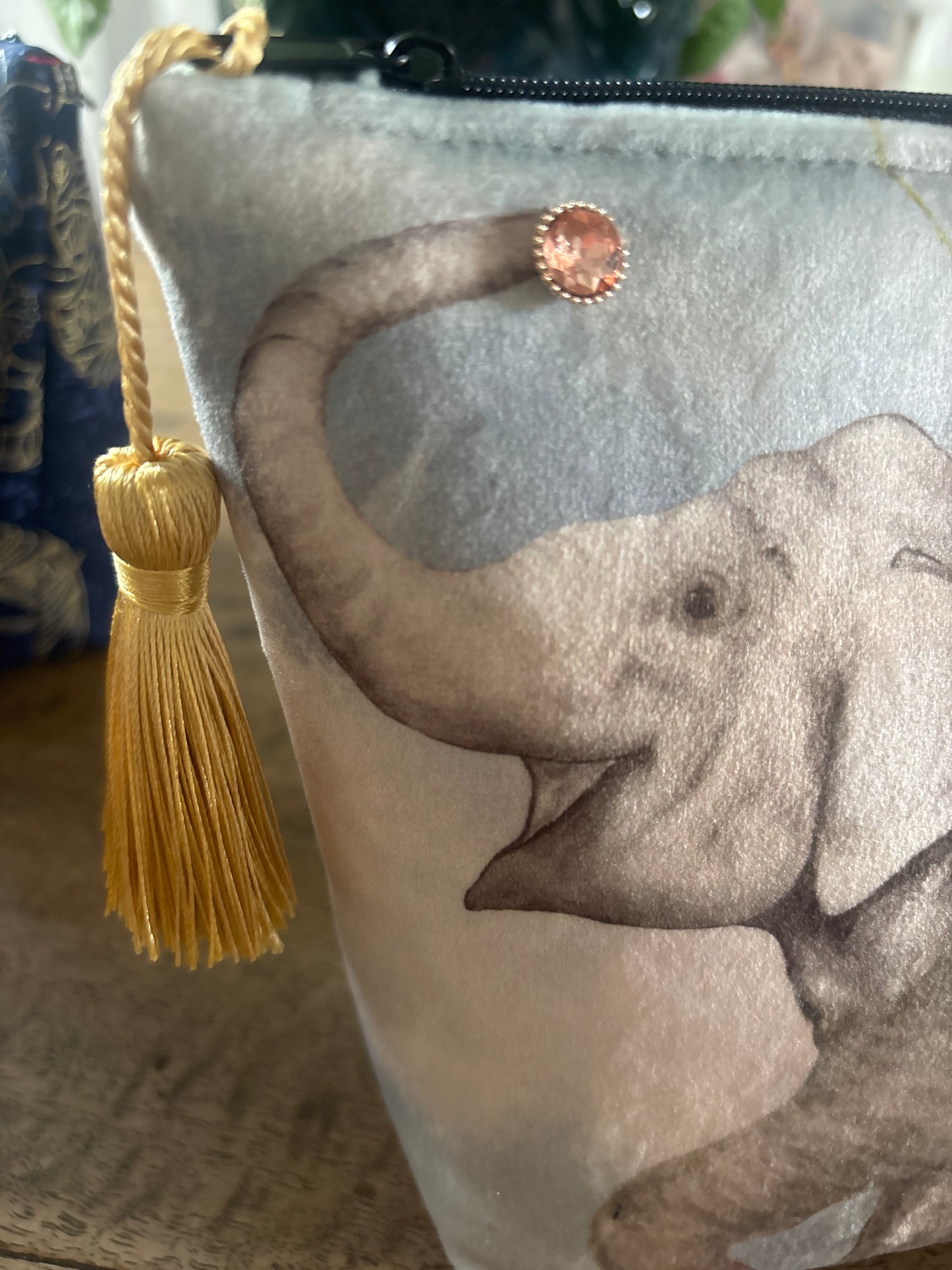 Elephant print tropical Velvet make up Bag