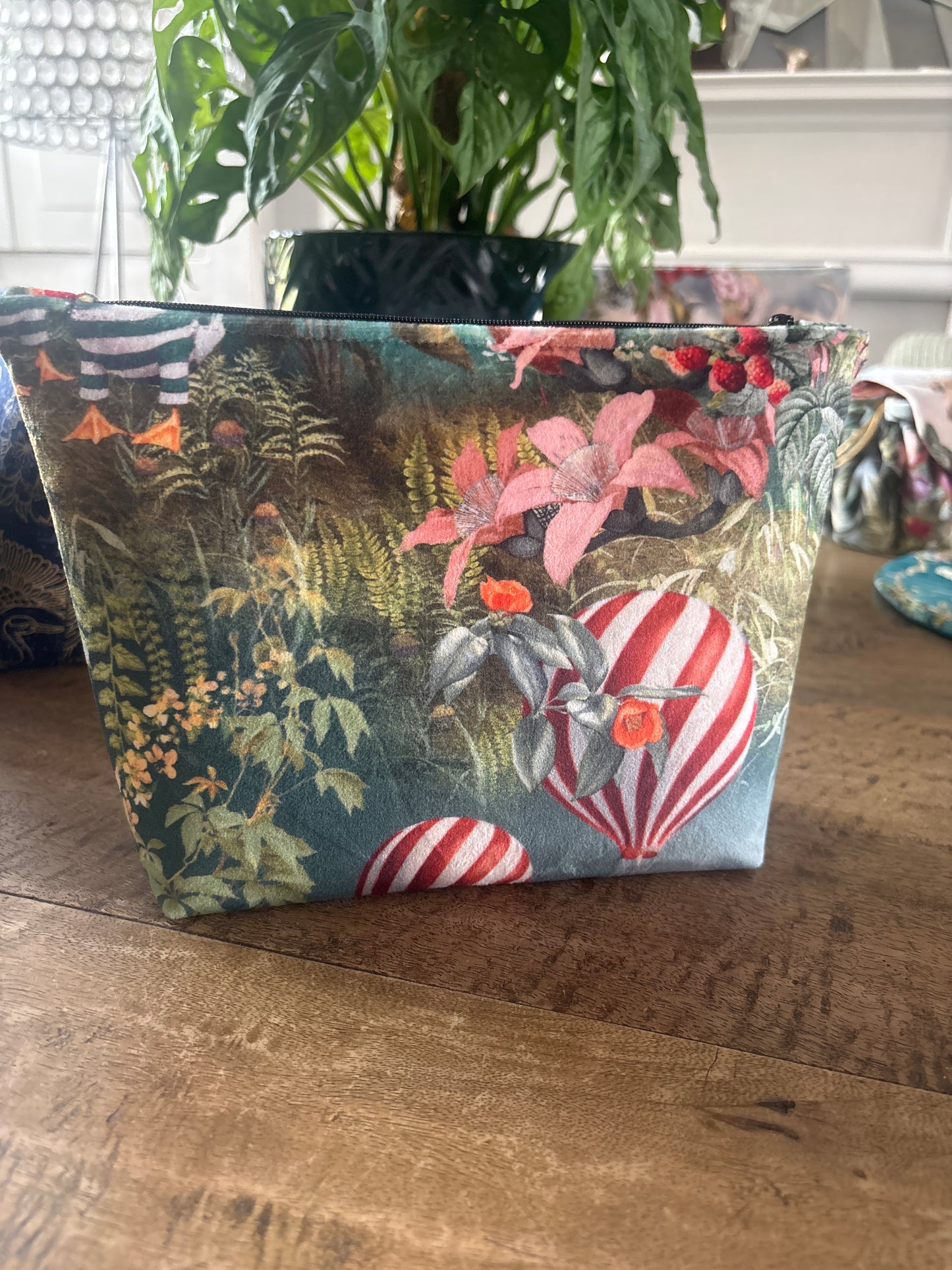 Elephant print tropical Velvet make up Bag