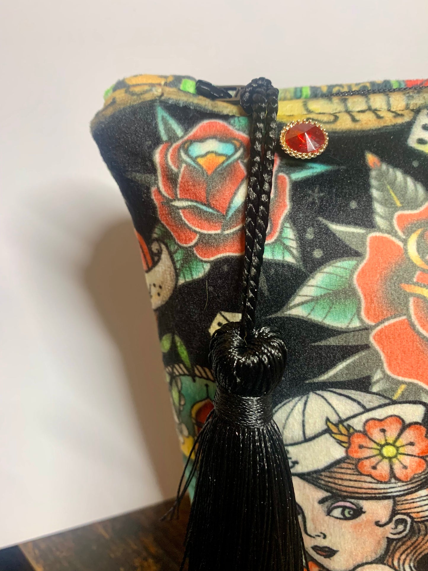 Old Tattoo design velvet makeup /cosmetic bag