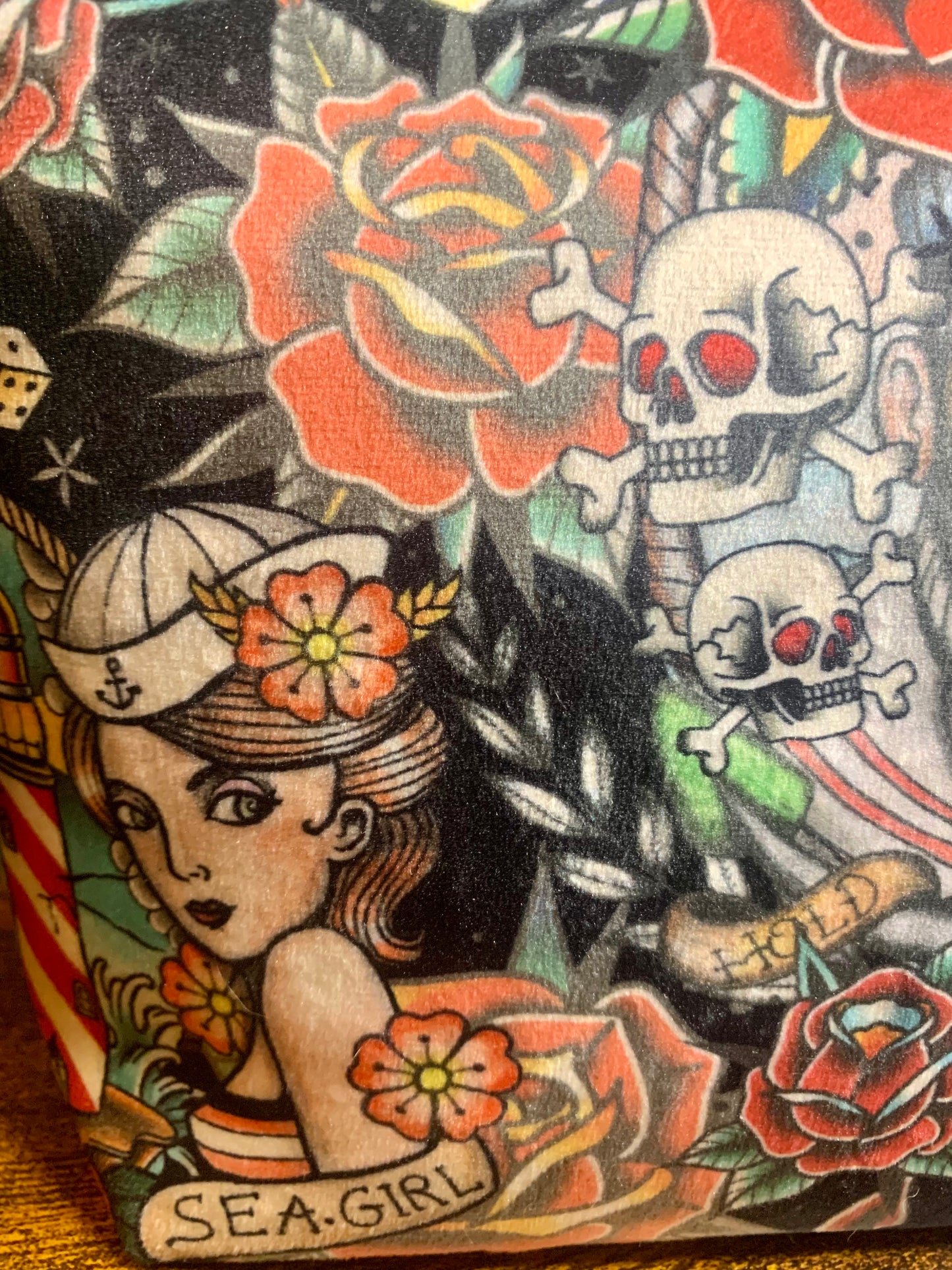 Old Tattoo design velvet makeup /cosmetic bag