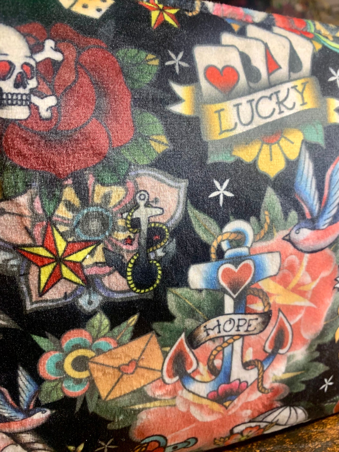 Old Tattoo design velvet makeup /cosmetic bag
