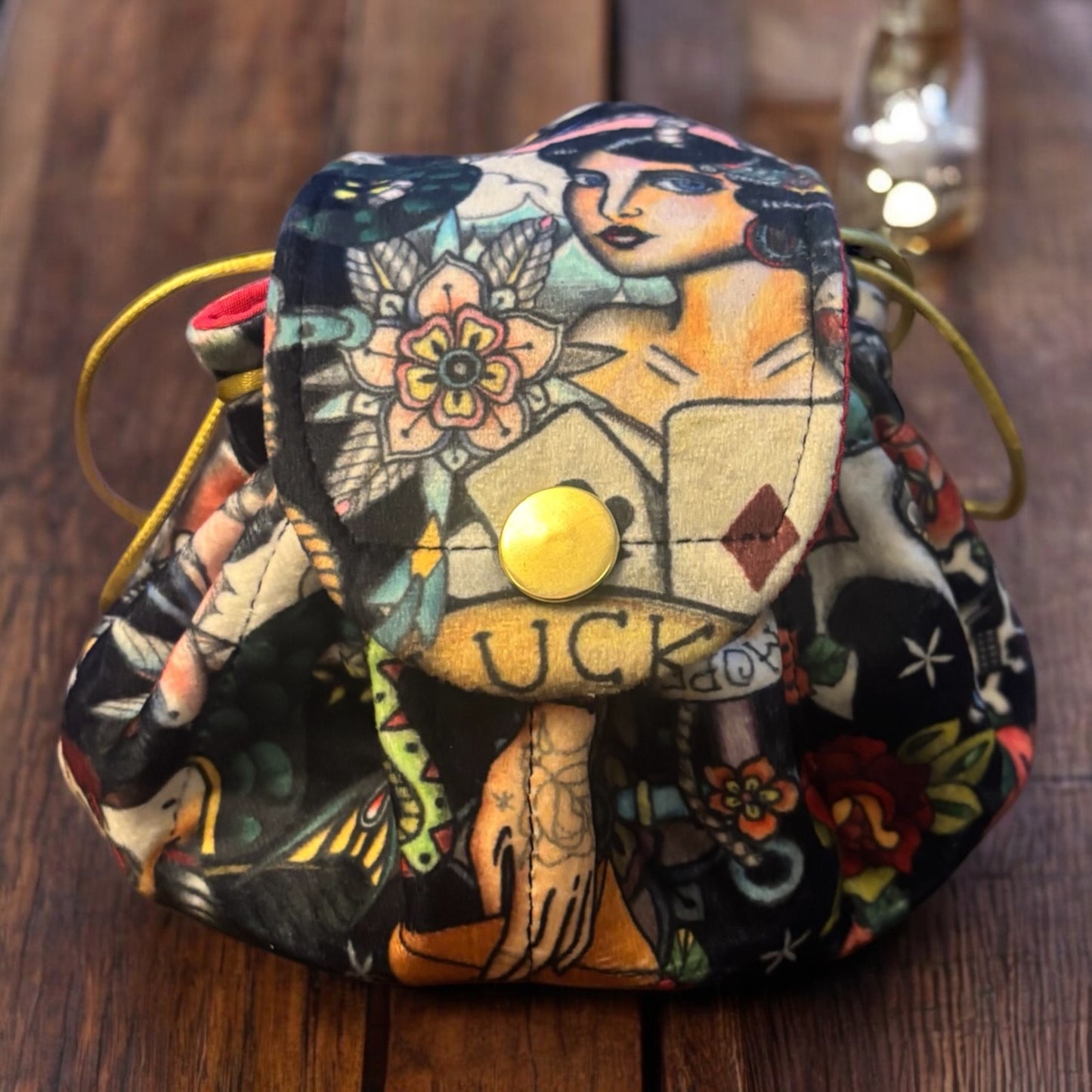 Old school Tattoo velvet jewellery pouch