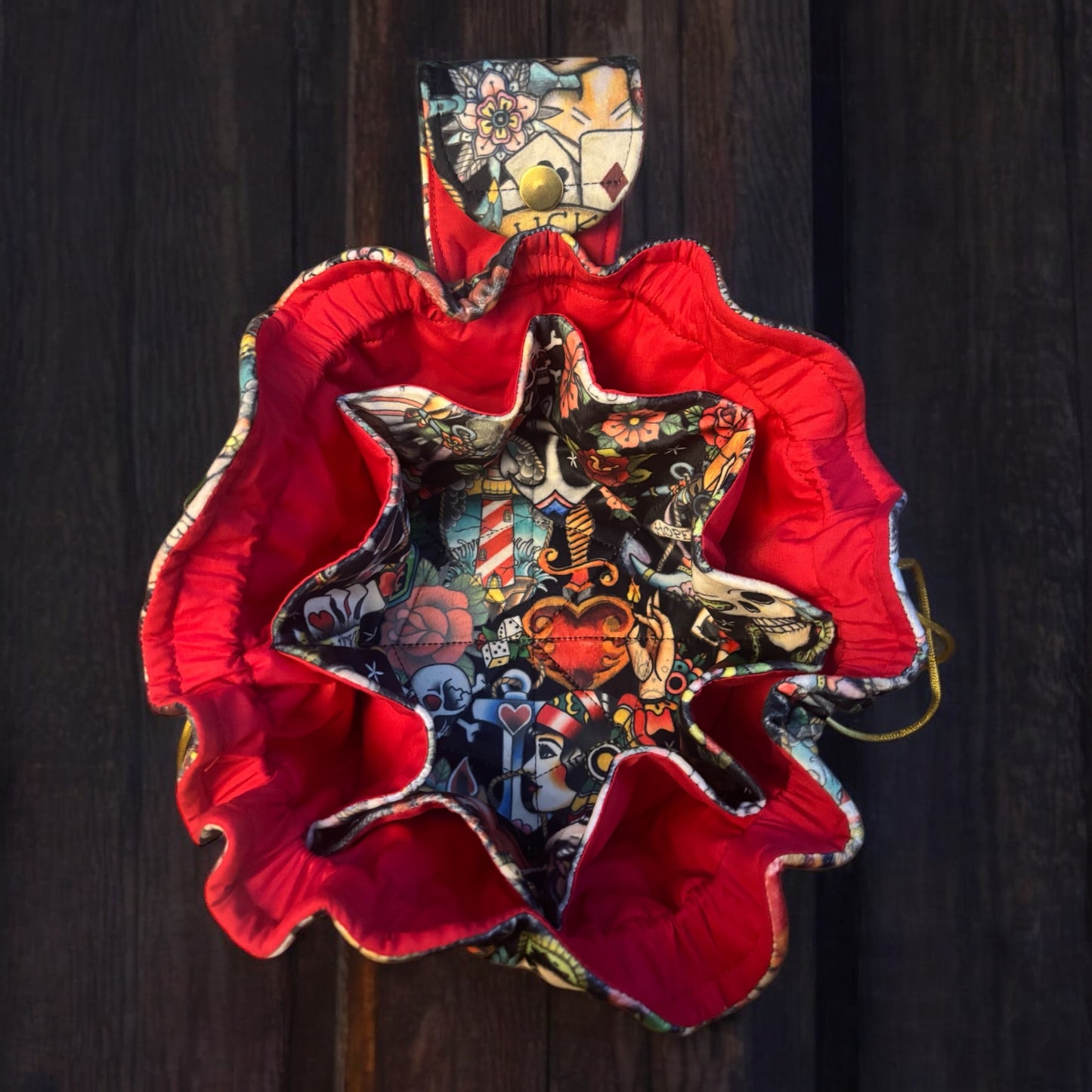 Old school Tattoo velvet jewellery pouch