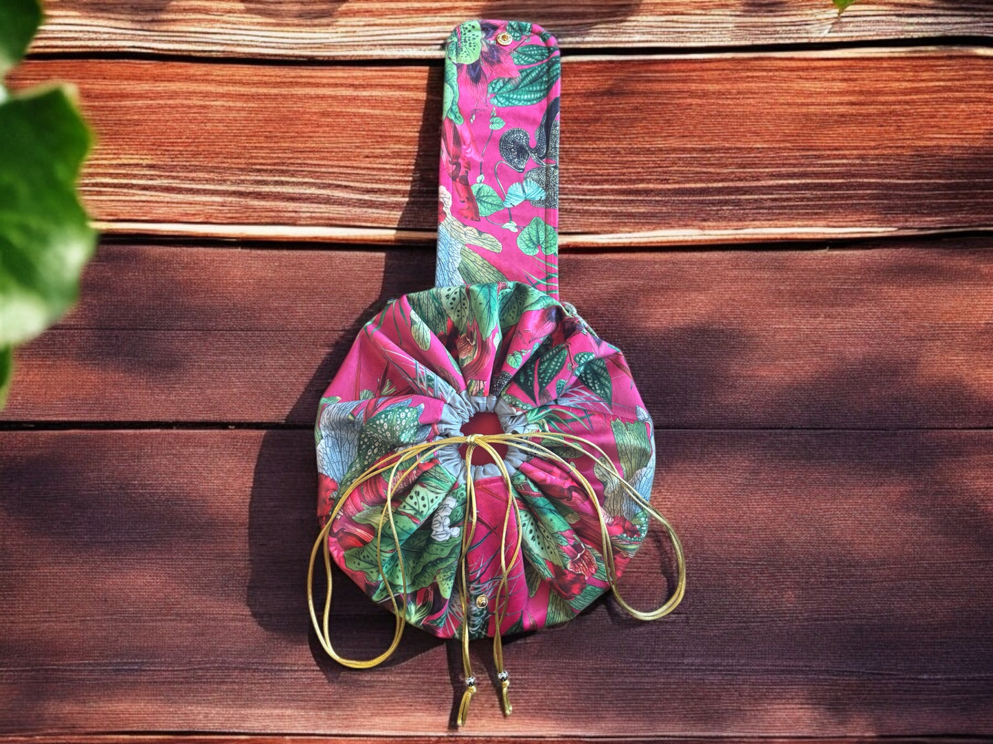 Red velvet floral Drawstring opens out flat makeup cosmetic bag