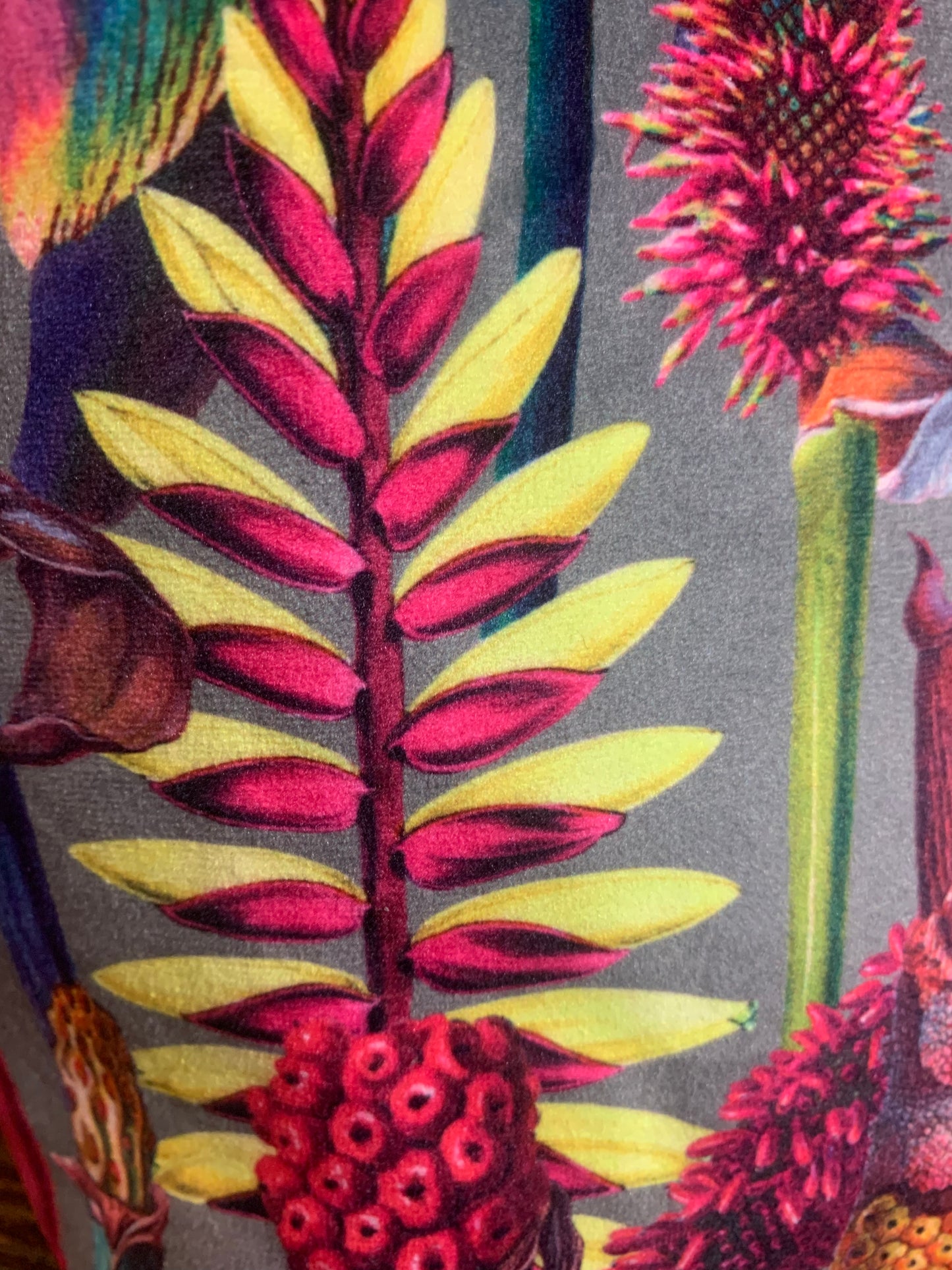 Green velvet botanical print wash bag /storage