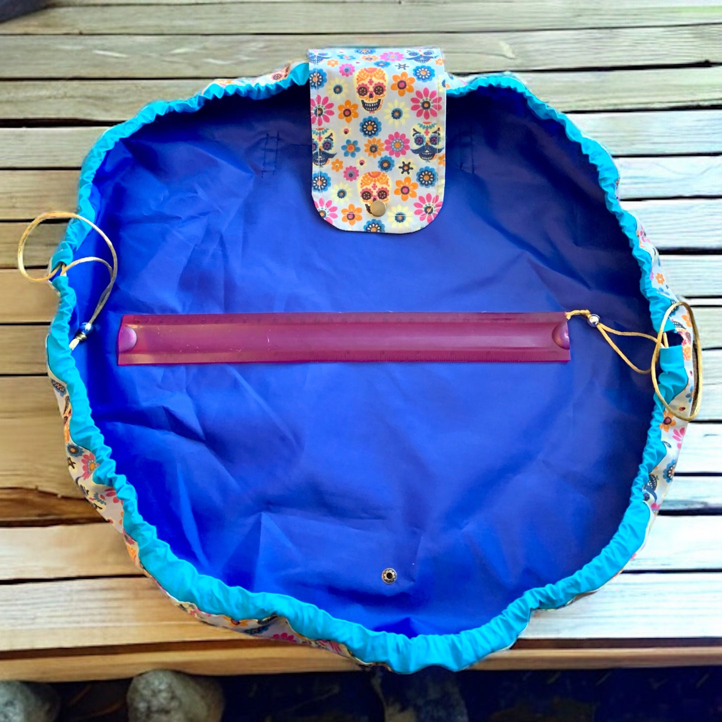 Drawstring opens out flat makeup cosmetic bag