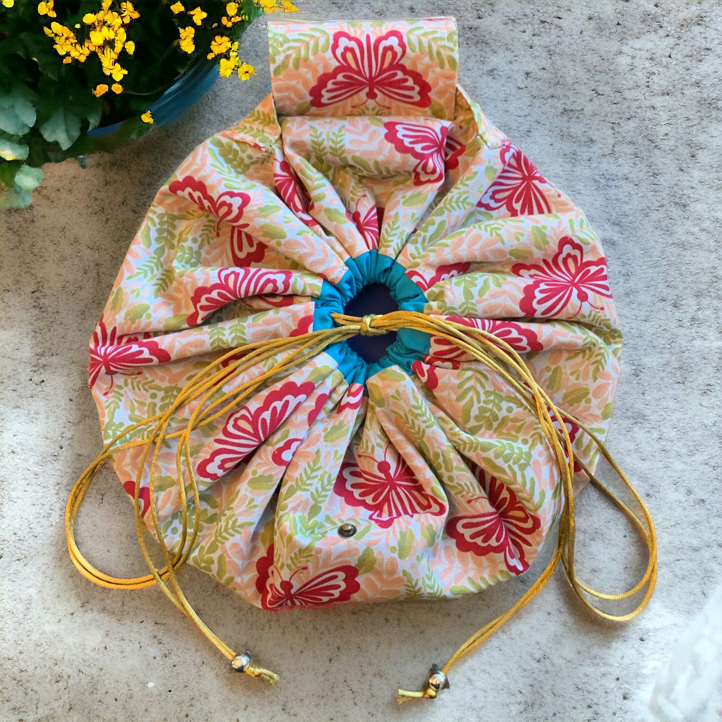 Drawstring opens out flat makeup cosmetic bag