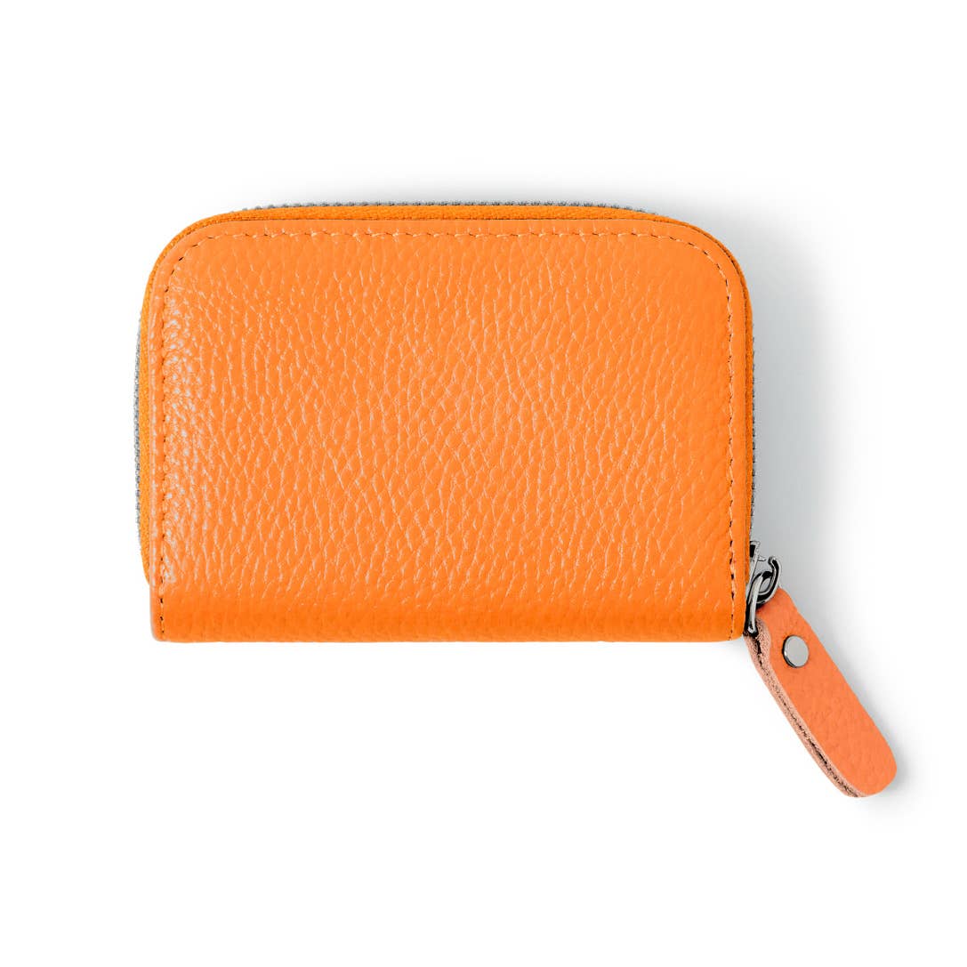 Italian Genuine Leather Handmade Mini Zip Card Holder: DUSTY GREEN