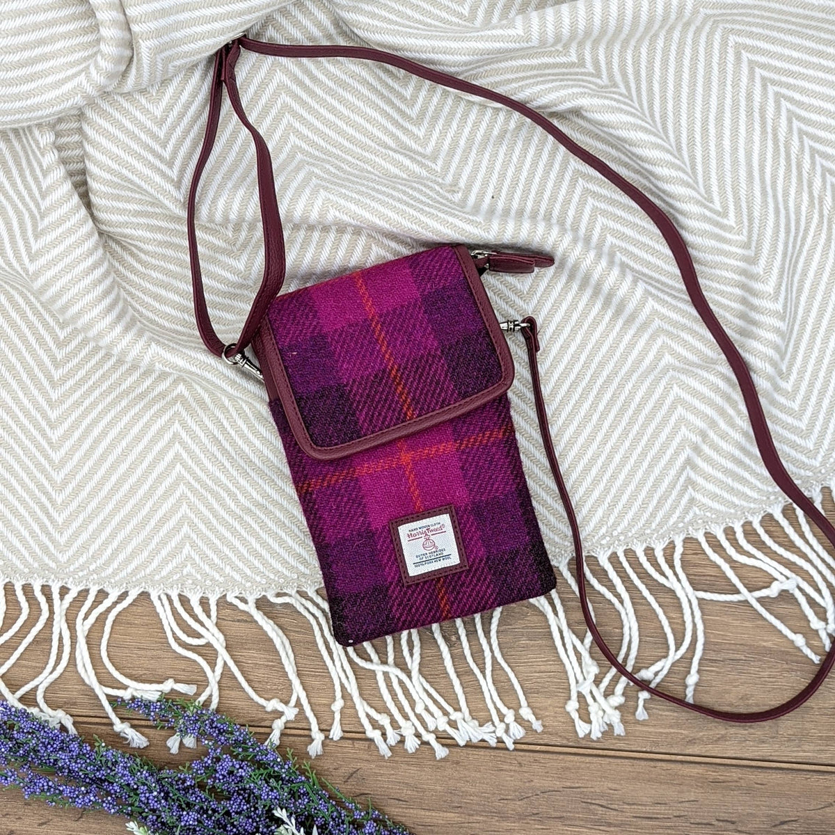 Harris Tweed Mini Crossbody Bag Purple Check