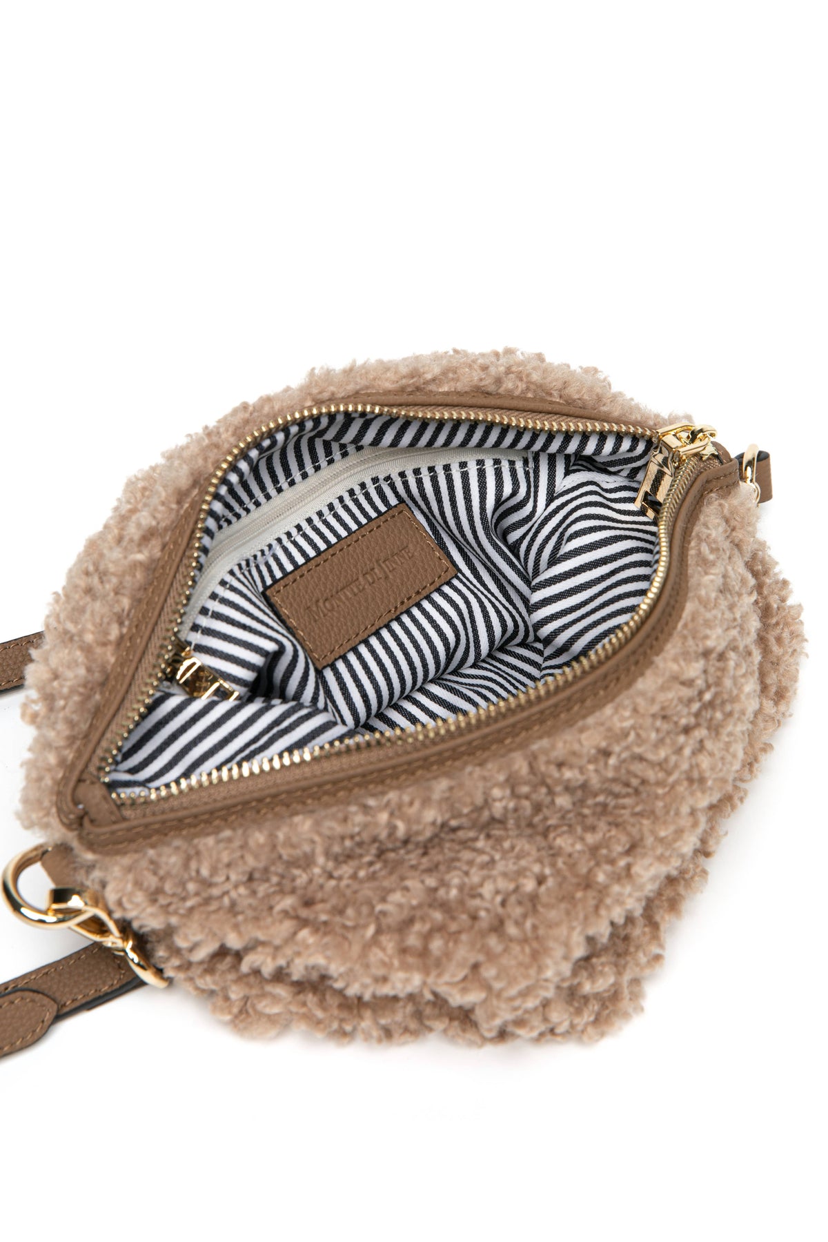 Women's Faux Shearling & Genuine Leather Messenger Bag: Tan/Cream