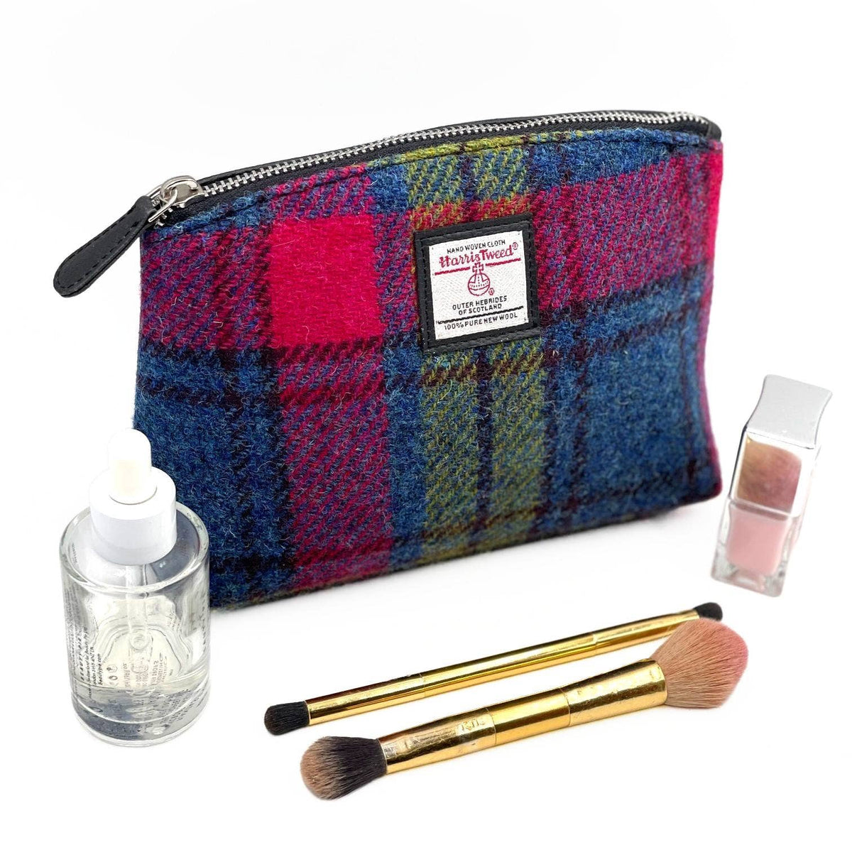 Harris Tweed Cosmetic Bag Blue Pink Check