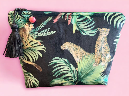 Leopard print tropical Velvet make up Bag