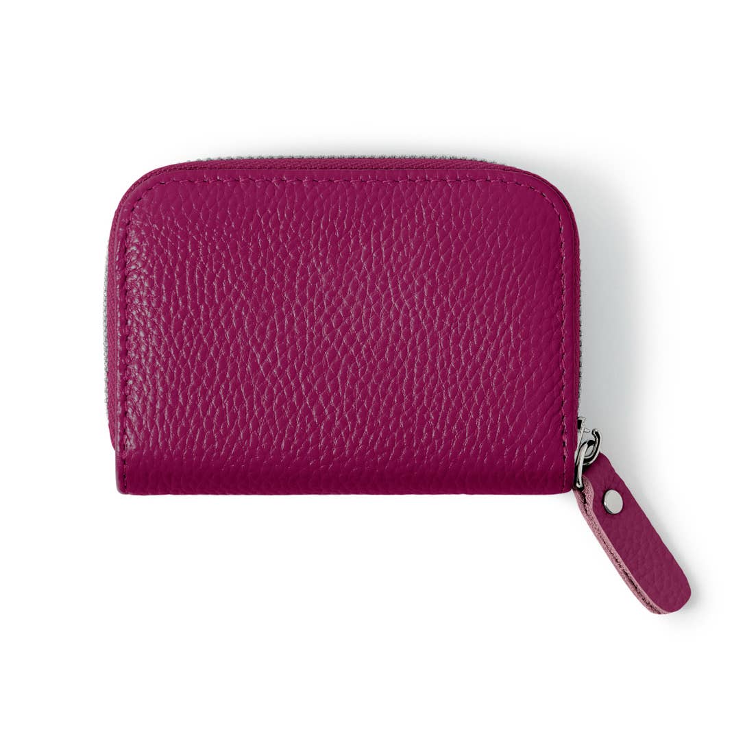 Italian Genuine Leather Handmade Mini Zip Card Holder: DUSTY GREEN