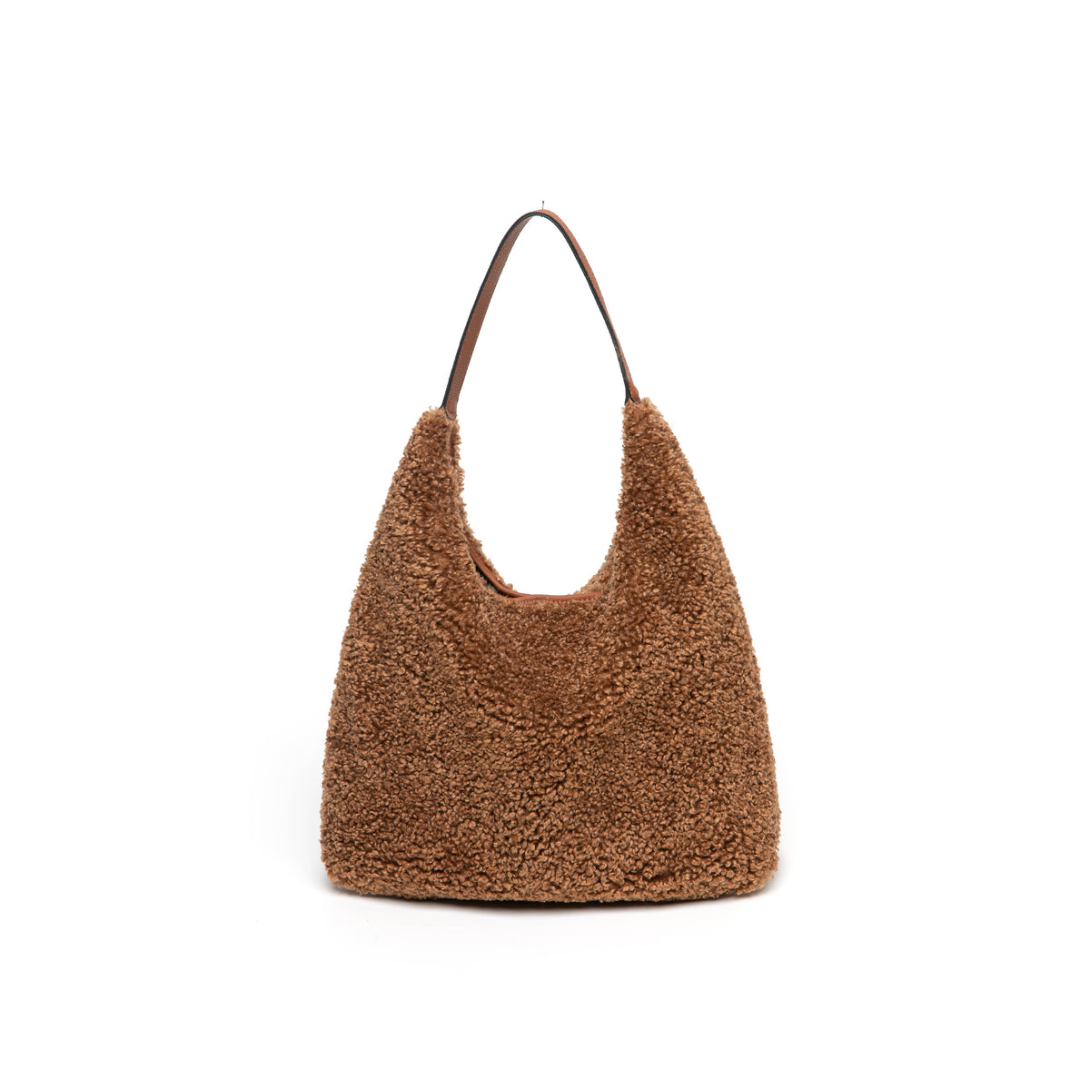 Women's Faux Shearling & Genuine Leather Hobo Handbag: GREY