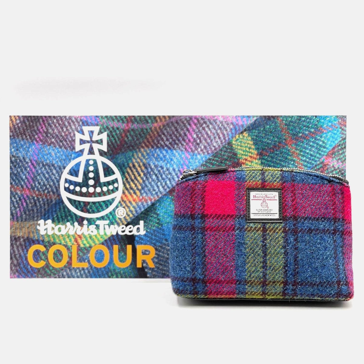 Harris Tweed Cosmetic Bag Blue Pink Check