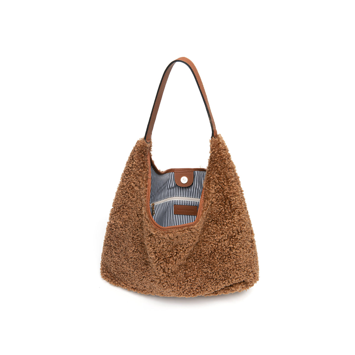 Women's Faux Shearling & Genuine Leather Hobo Handbag: TAN