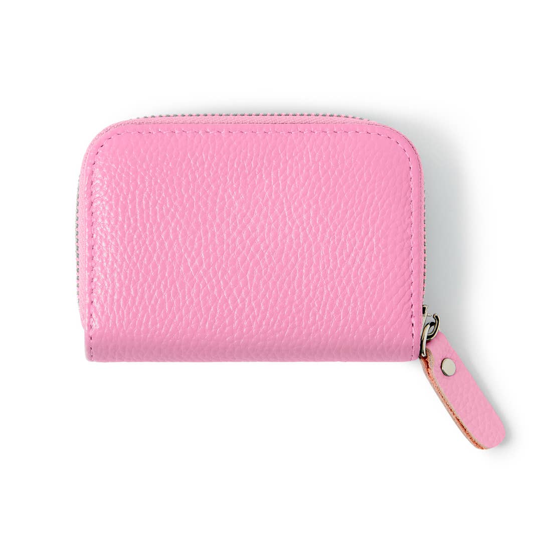 Italian Genuine Leather Handmade Mini Zip Card Holder: DUSTY GREEN
