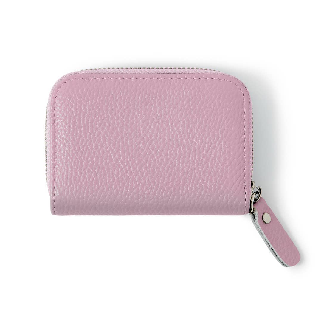 Italian Genuine Leather Handmade Mini Zip Card Holder: DUSTY GREEN