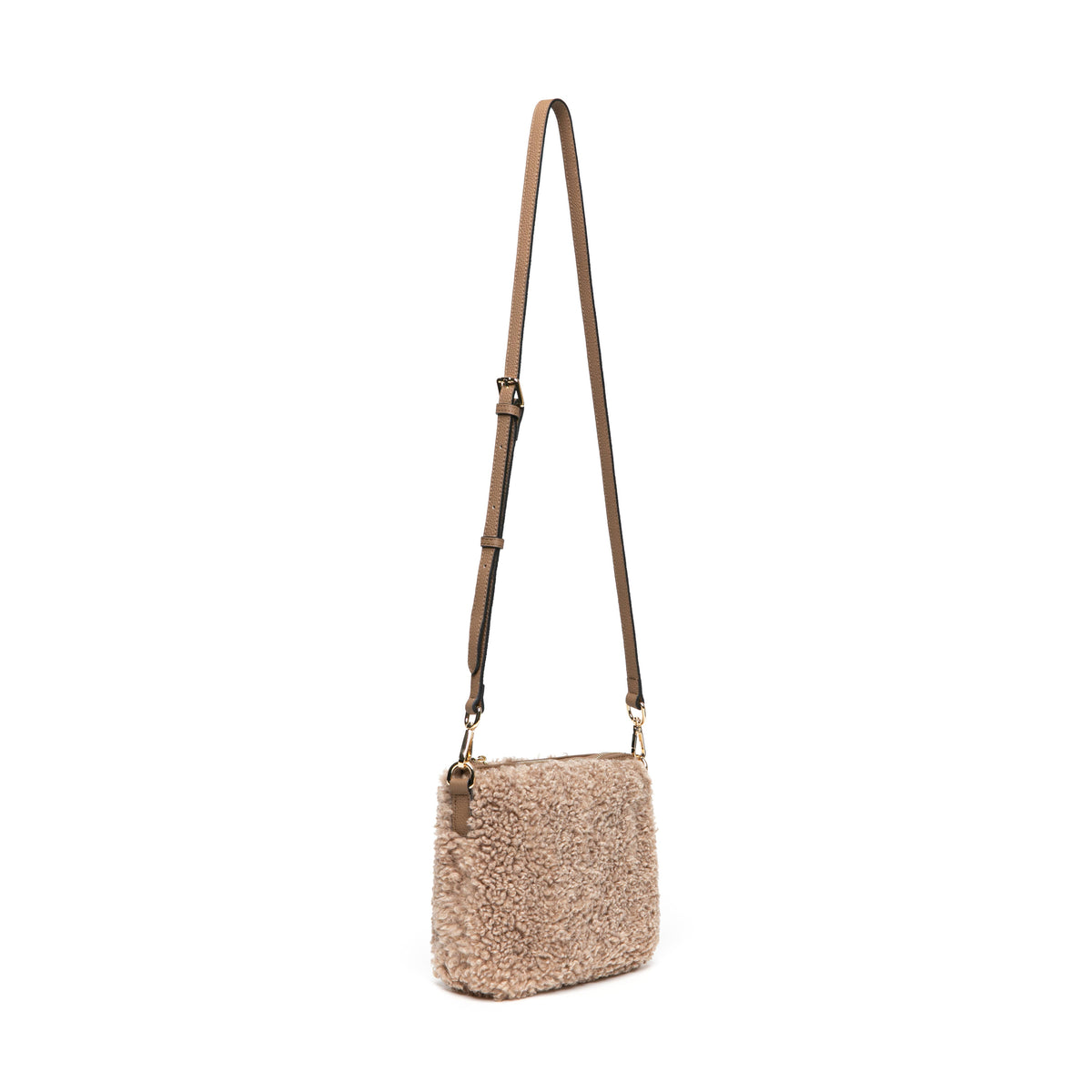 Women's Faux Shearling & Genuine Leather Messenger Bag: Light Taupe