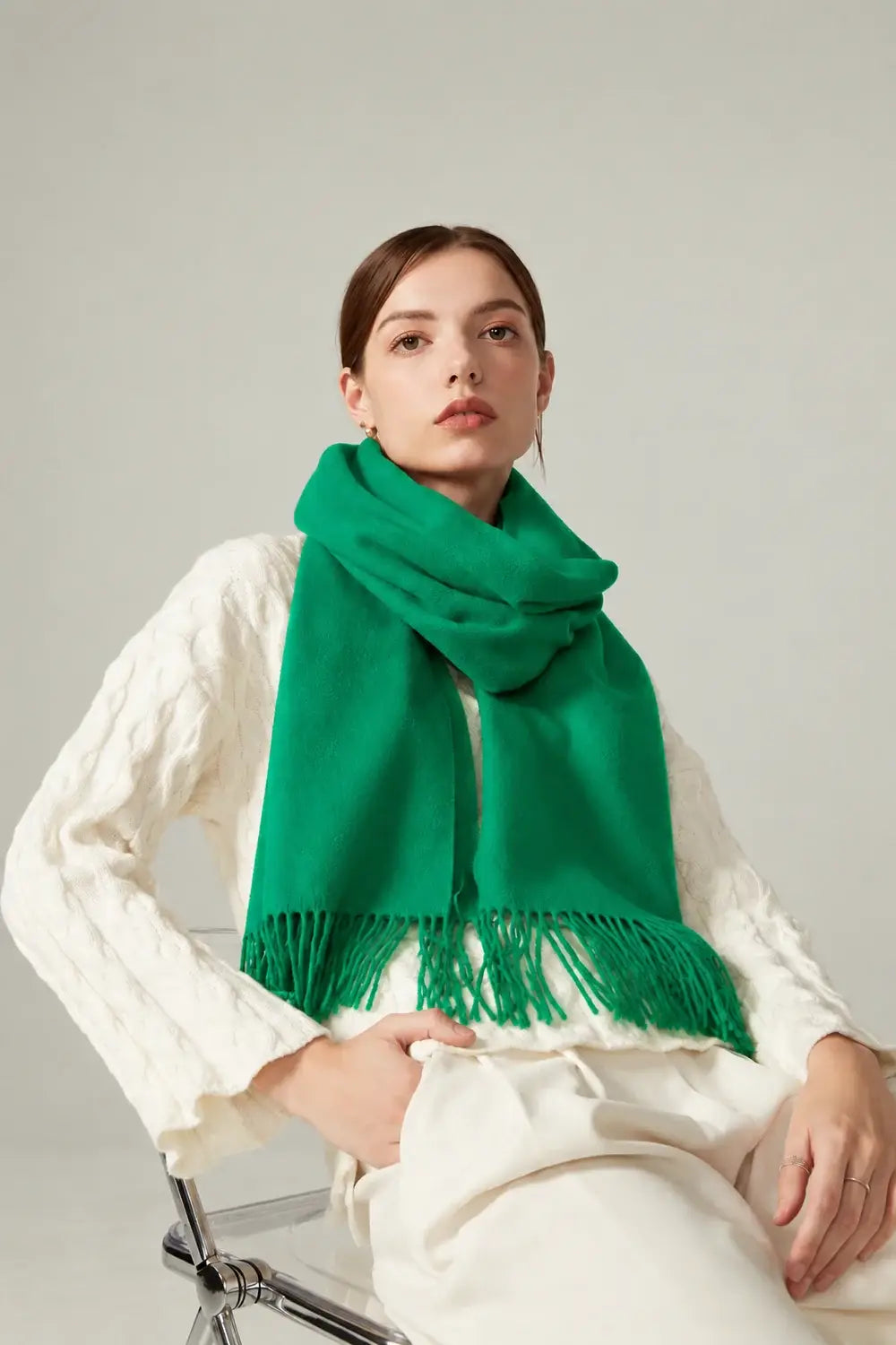 Large Cosy Plain Scarf – Medium Weight: FOREST GREEN-19