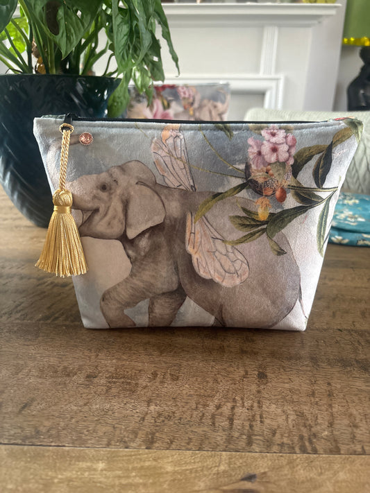 Elephant print tropical Velvet make up Bag