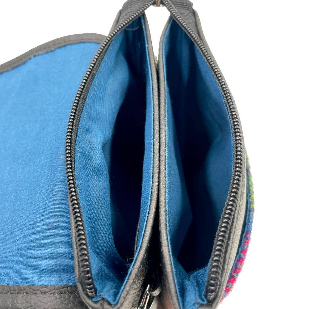Harris Tweed Mini Crossbody Bag Blue/Pink Check