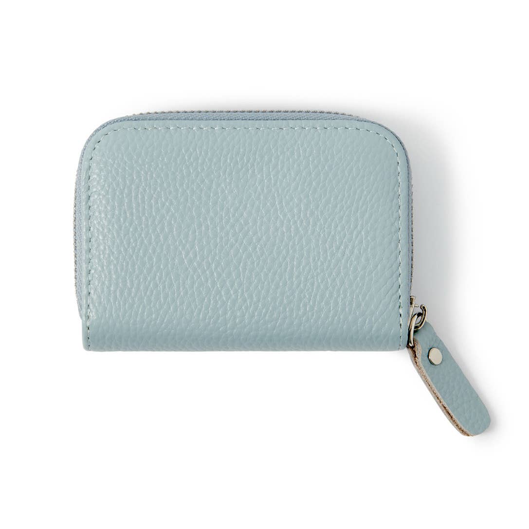 Italian Genuine Leather Handmade Mini Zip Card Holder: DUSTY GREEN