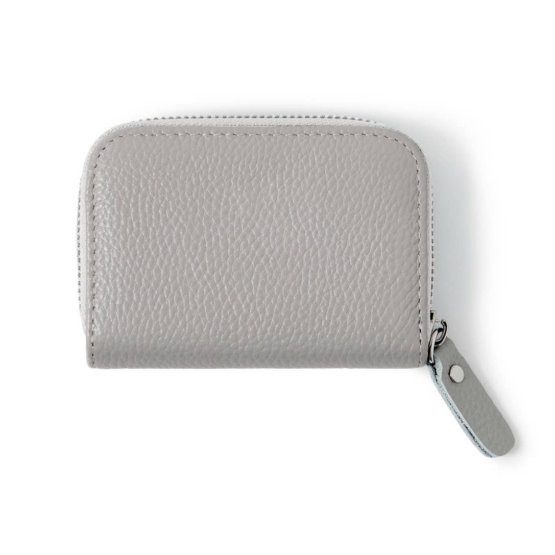 Italian Genuine Leather Handmade Mini Zip Card Holder: DUSTY GREEN