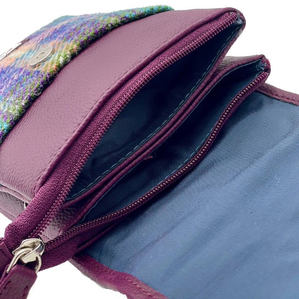 Harris Tweed Mini Crossbody Bag Green/Purple Plaid