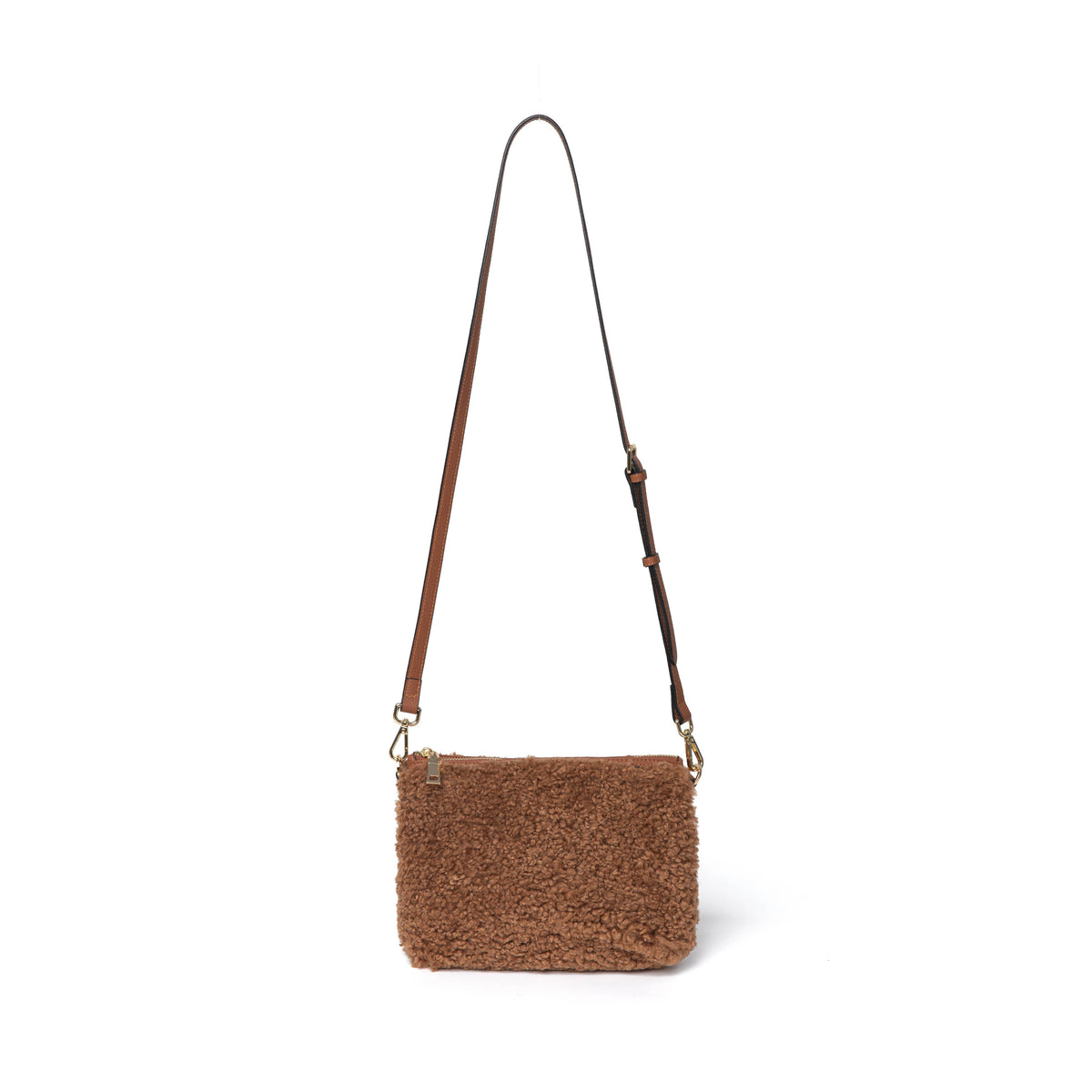 Women's Faux Shearling & Genuine Leather Messenger Bag: Tan/Cream
