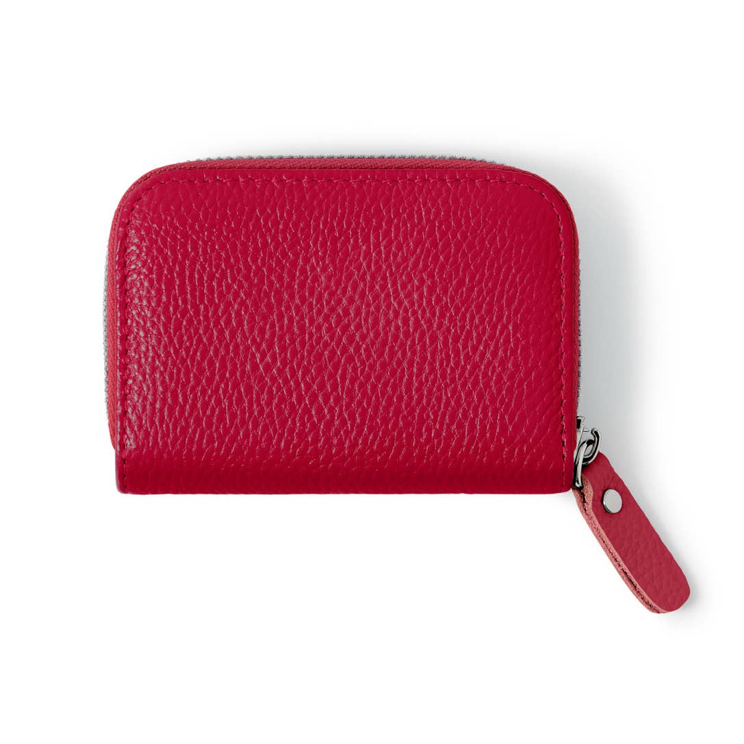 Italian Genuine Leather Handmade Mini Zip Card Holder: DUSTY GREEN