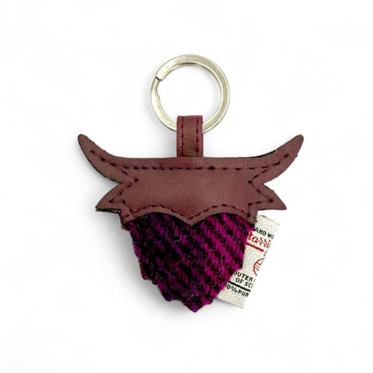 Harris Tweed Highland Coo Keyring Purple Check