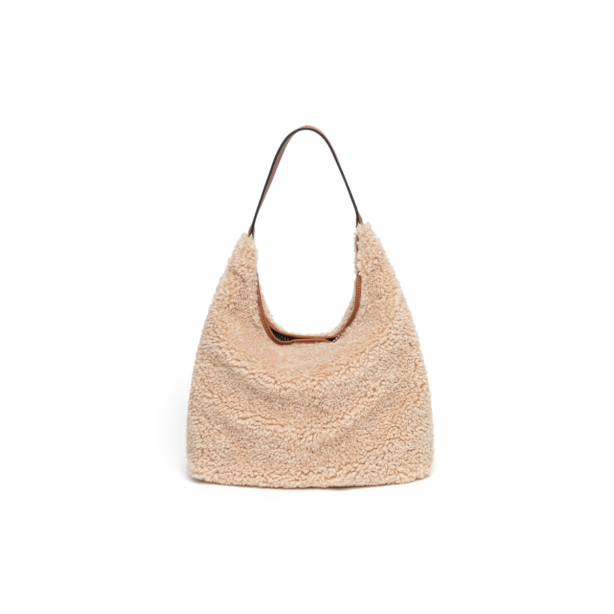 Women's Faux Shearling & Genuine Leather Hobo Handbag: GREY