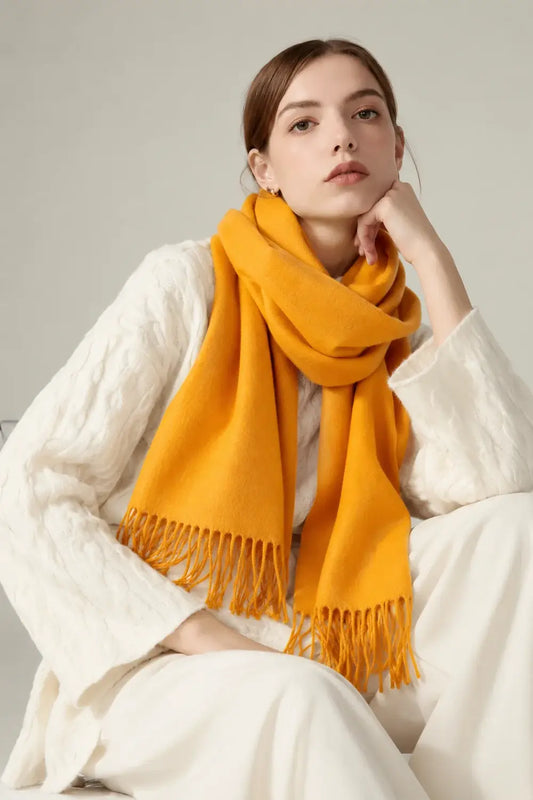 Large Cosy Plain Scarf – Medium Weight: YELLOW-12