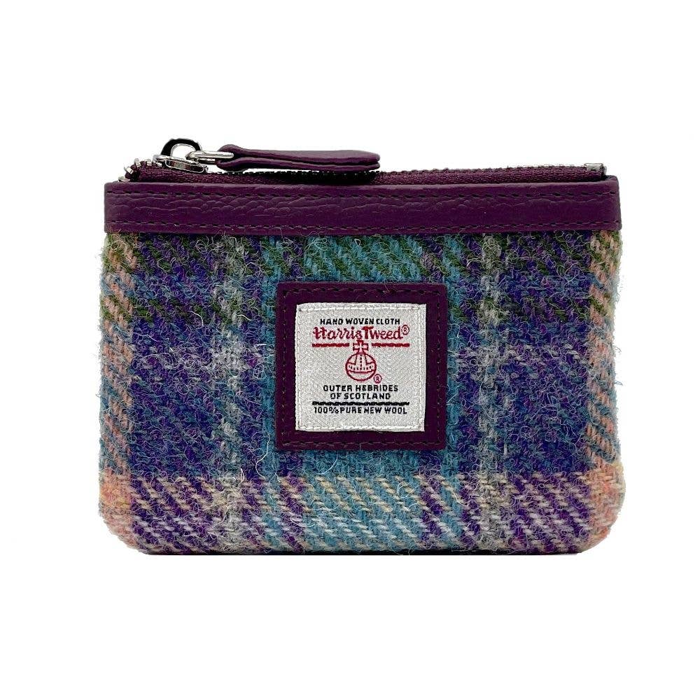 Harris Tweed Coin Purse Green Purple Plaid