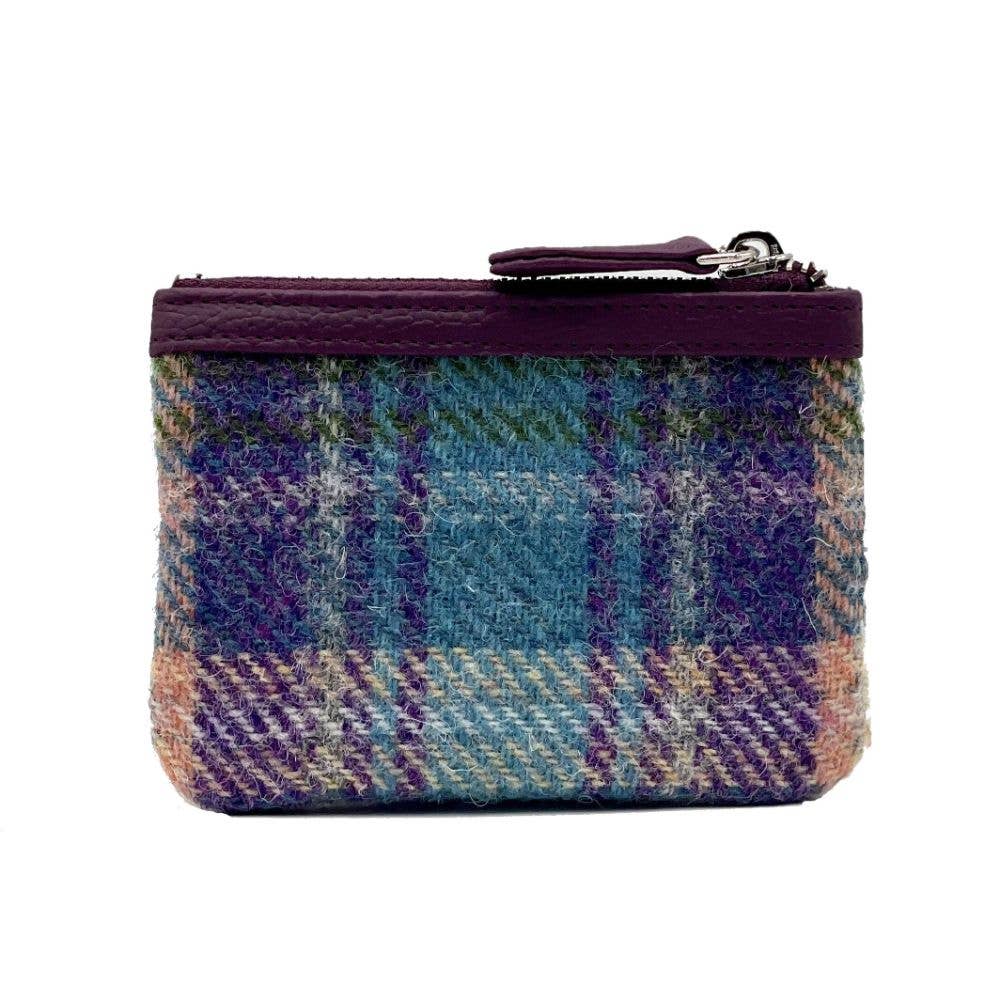 Harris Tweed Coin Purse Green Purple Plaid