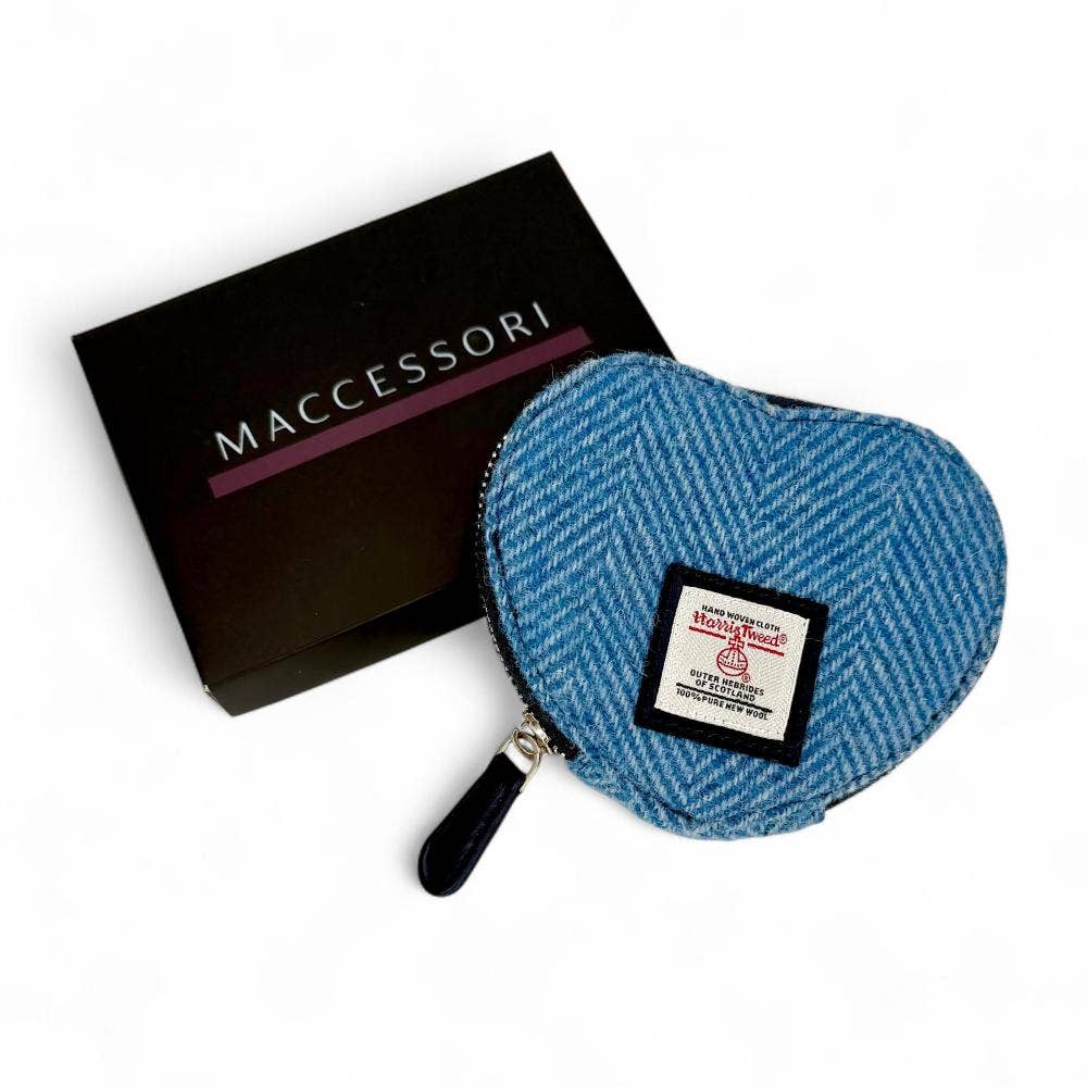 Heart Purse Sky Blue Herringbone