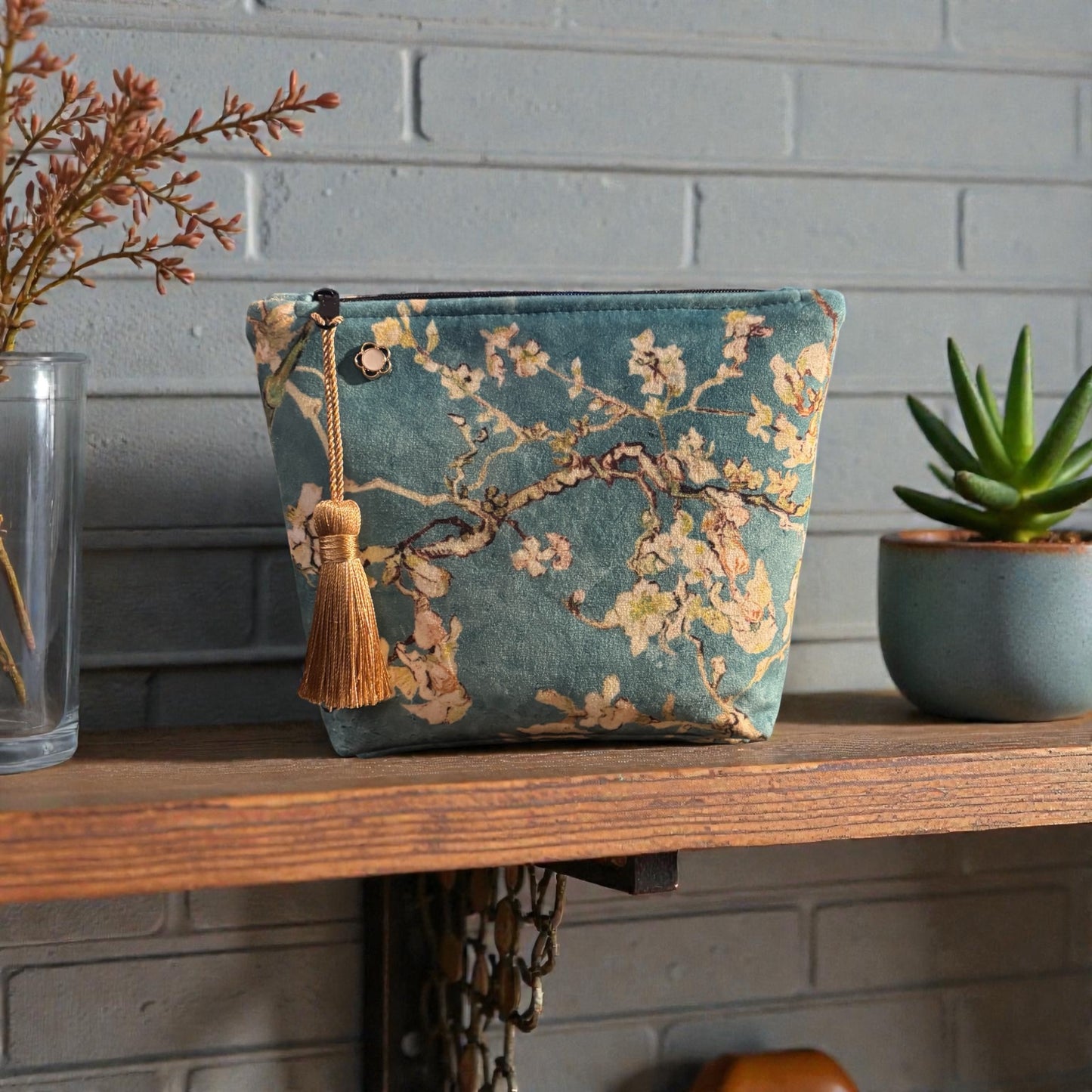 Van Gogh Almond Blossom Small Velvet Makeup Bag: Silky
Tassel, Red Lining
