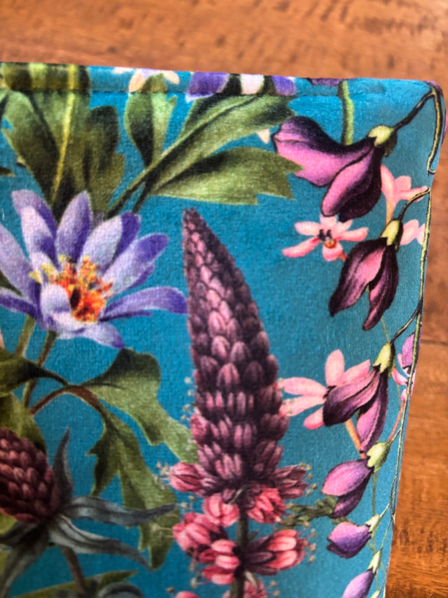 Turquoise Floral Velvet small Makeup Bag: Handmade Cosmetic & Travel Storage