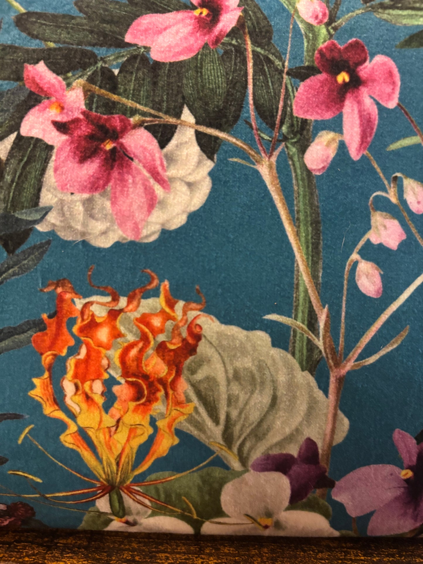 Blue velvet floral makeup bag