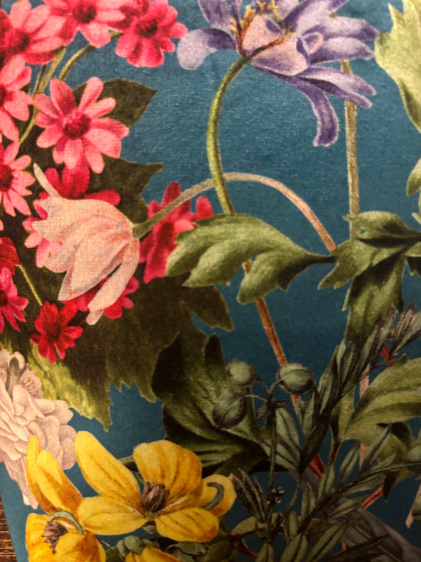 Blue velvet floral makeup bag