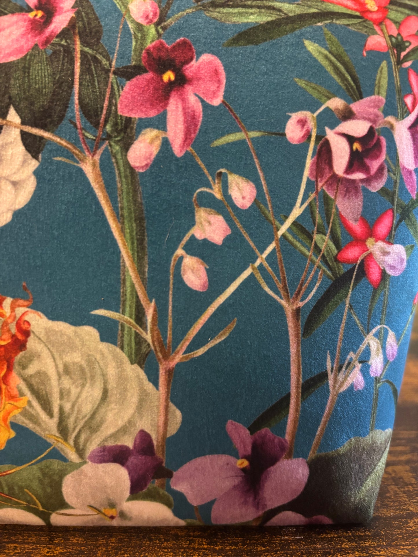 Blue velvet floral makeup bag