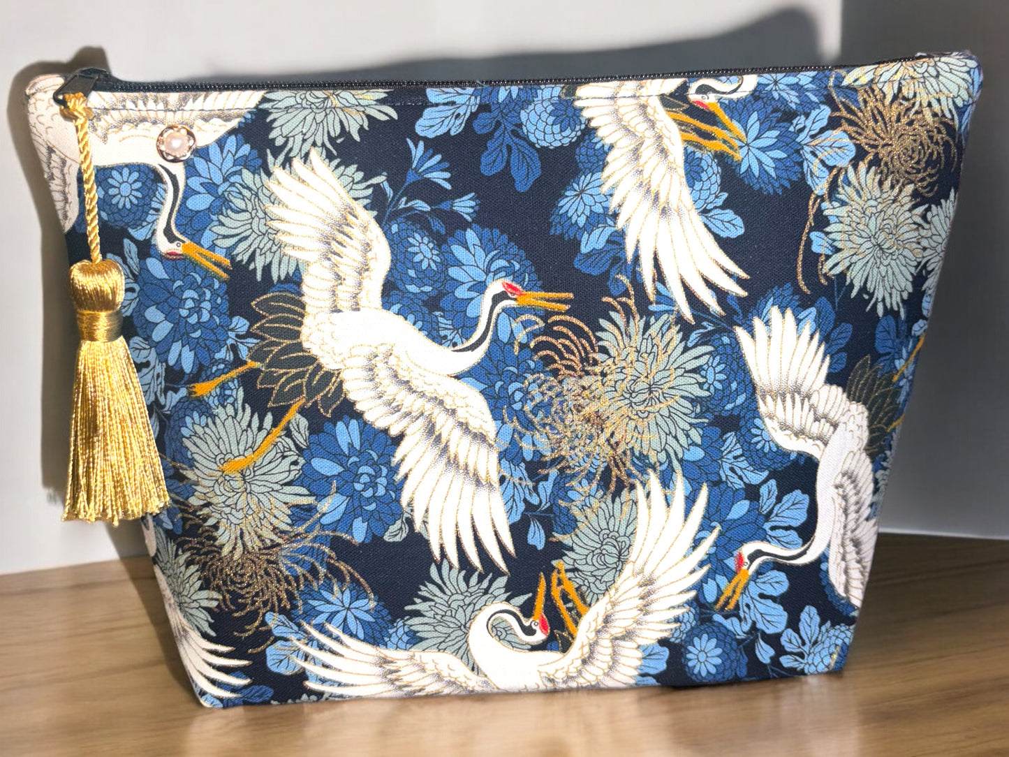 Crane and Chrysanthemum Cosmetic /Make-up Bag