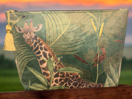 Giraffe tropical Velvet Toiletry / Wash Bag