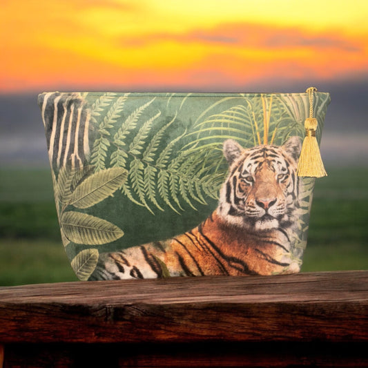 Tiger tropical Velvet Toiletry / Wash Bag