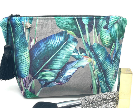 Handmade Soft Velvet Tropical Leaf Cosmetic / Makeup Bag