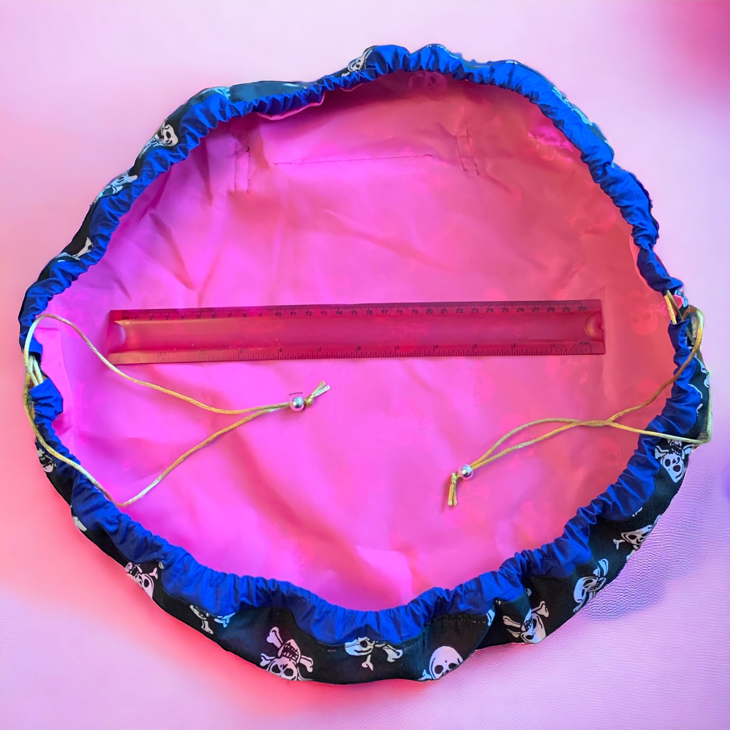 Drawstring opens out flat makeup cosmetic bag
